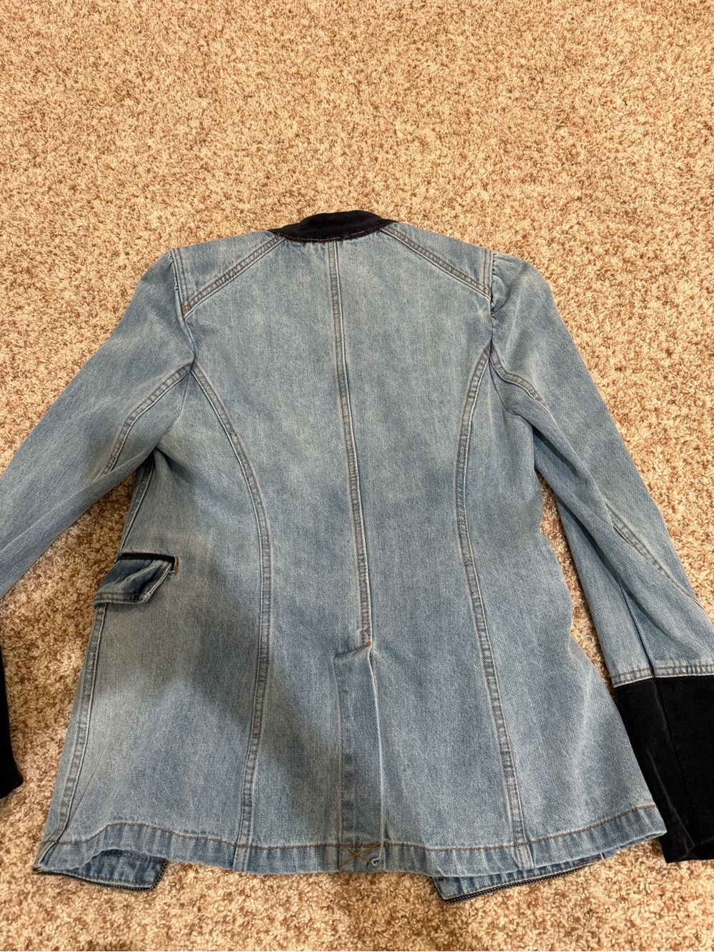 Free People Light Blue Denim Military-Style Jean Jacket with Dark Trim - Picture 8 of 8